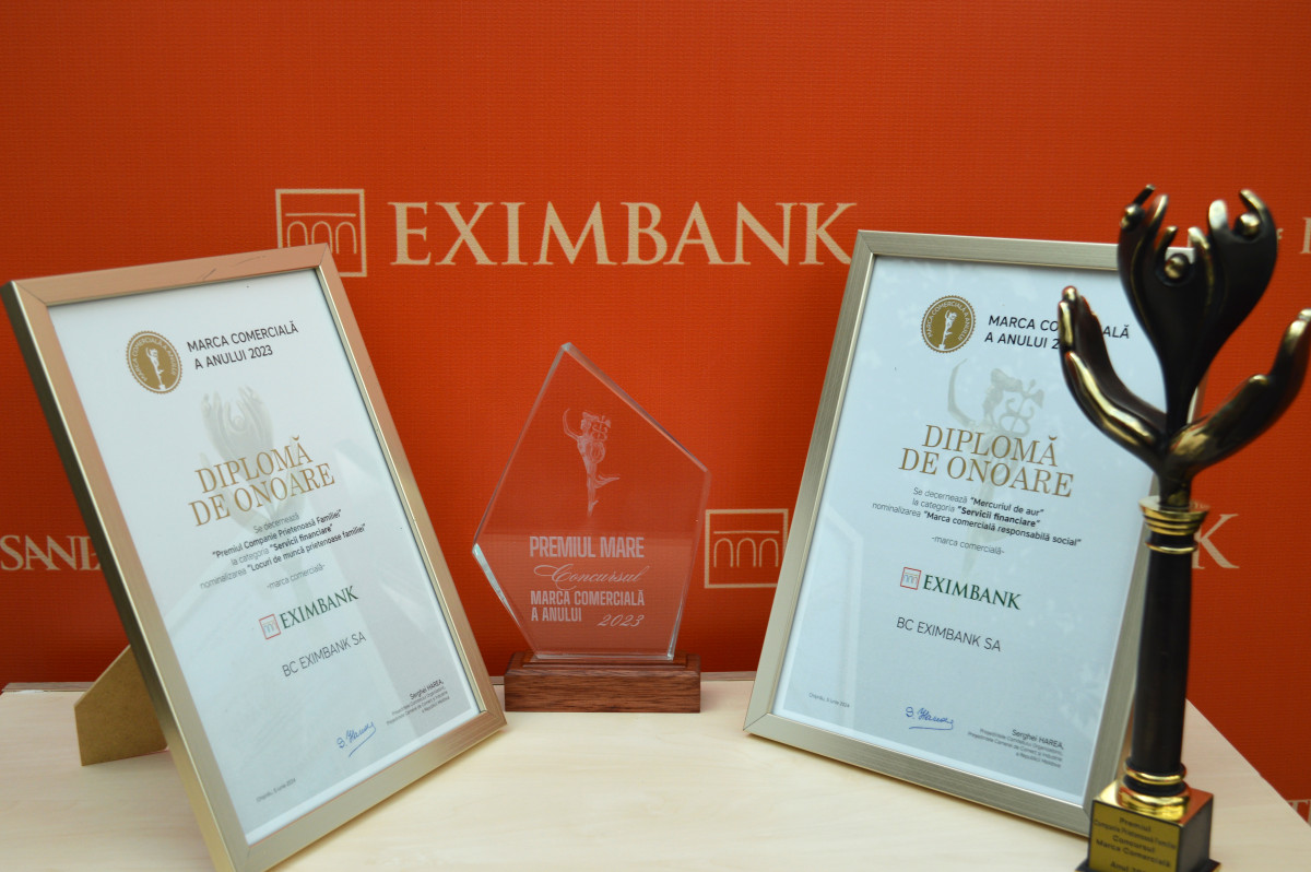 EXIMBANK obține cele mai înalte distincții pentru excelență în resurse umane și responsabilitate socială la „Marca Comercială a Anului 2023”
